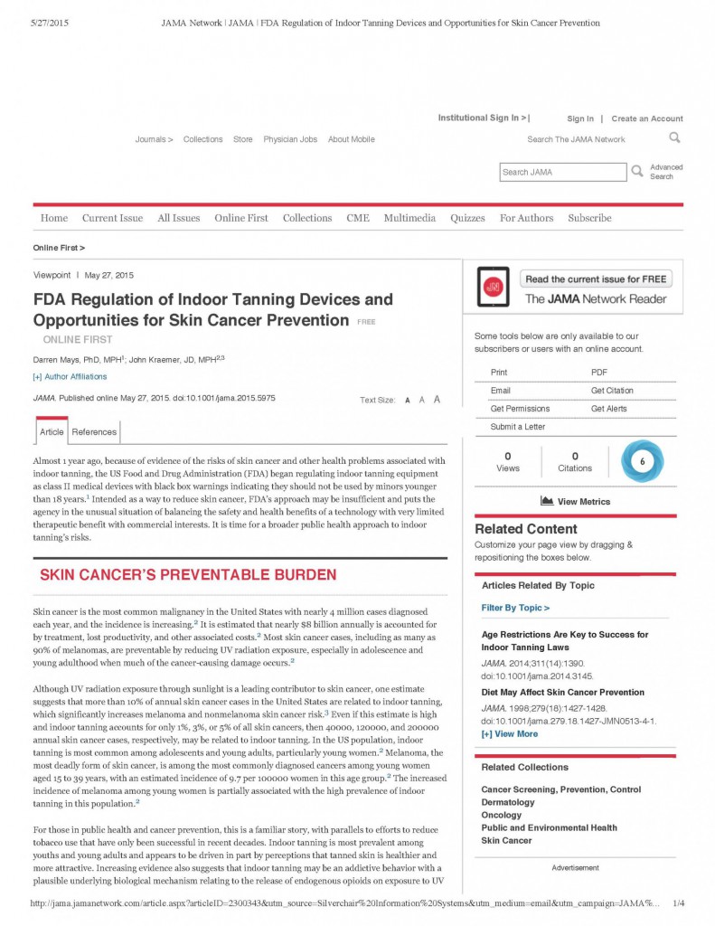 JAMA Network _ JAMA _ FDA Regulation of Indoor Tanning Devices and Opportunities for Skin Cancer Prevention_Page_1