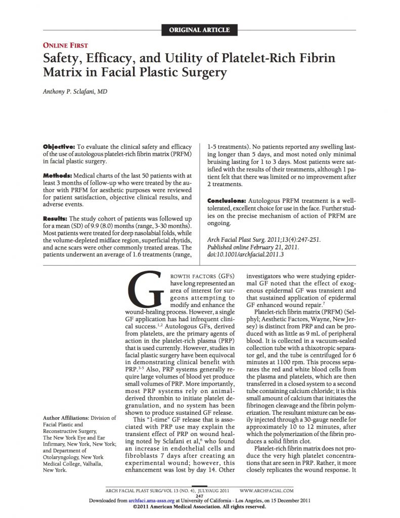 Sclafani - Safety Efficacy Utility of PRFM in FPS - ArchFPS 2011